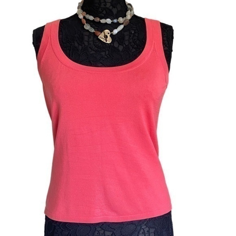 Ann Taylor Coral Orange Knit Cropped Scoop Neck Sleeveless Knit Tank Top M